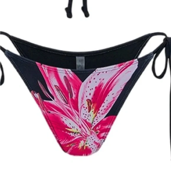 Floral Pink and Black Bikini Set - Picture 4 of 7